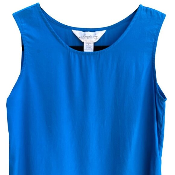 Angela Tong Womens 100% Silk Sleeveless Lightweight Minimalist Blue Blouse Top 4 - Picture 2 of 8